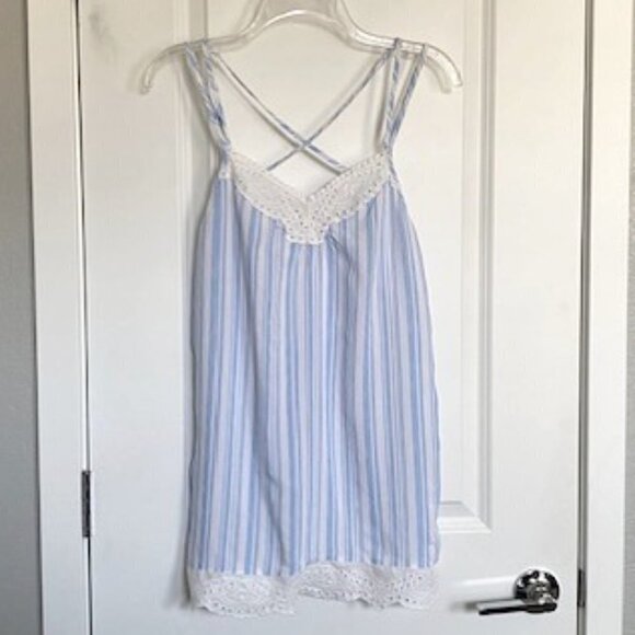 CUTE Light Blue White Striped Babydoll Nightie Slip Dress S/M - Picture 1 of 15